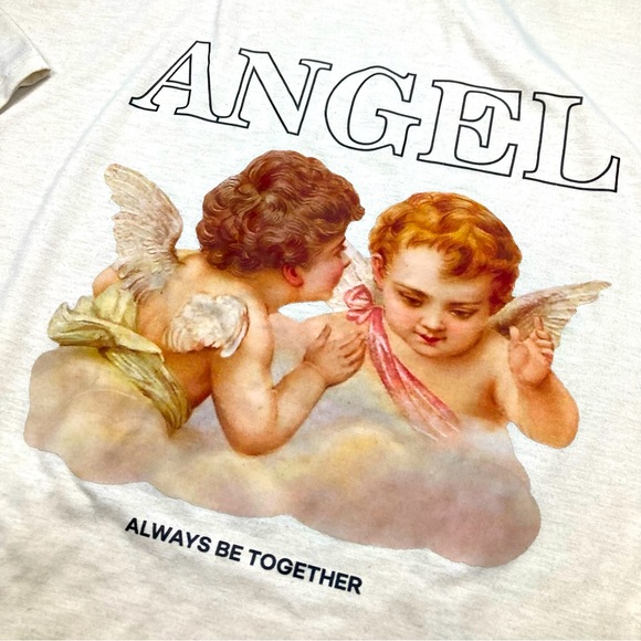 Shein Graphic Short Sleeve Shirt Cream Angel Sz Large - Picture 2 of 15